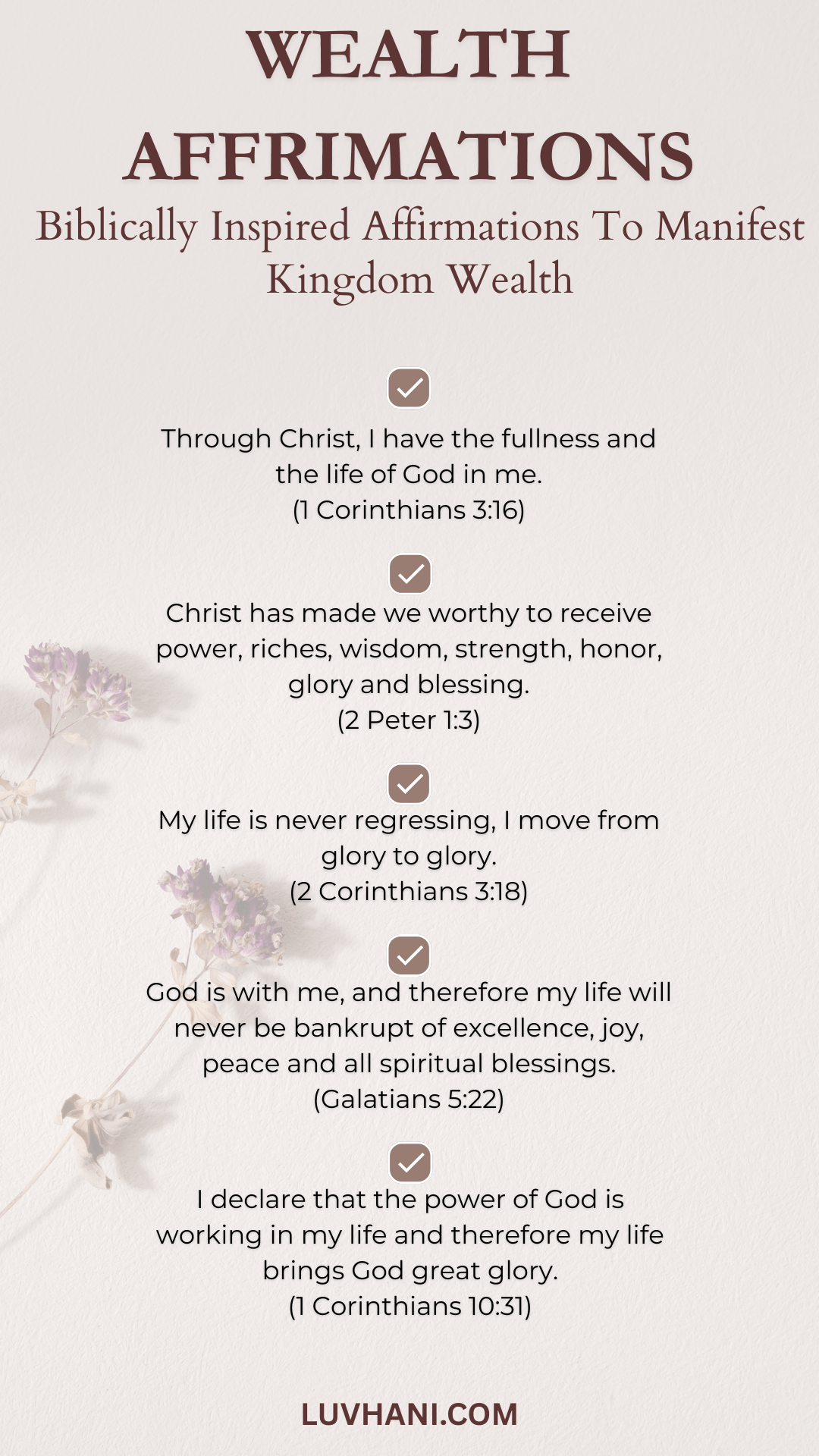 Biblically inspired affirmations for Kingdom wealth i.e. Spiritual riches